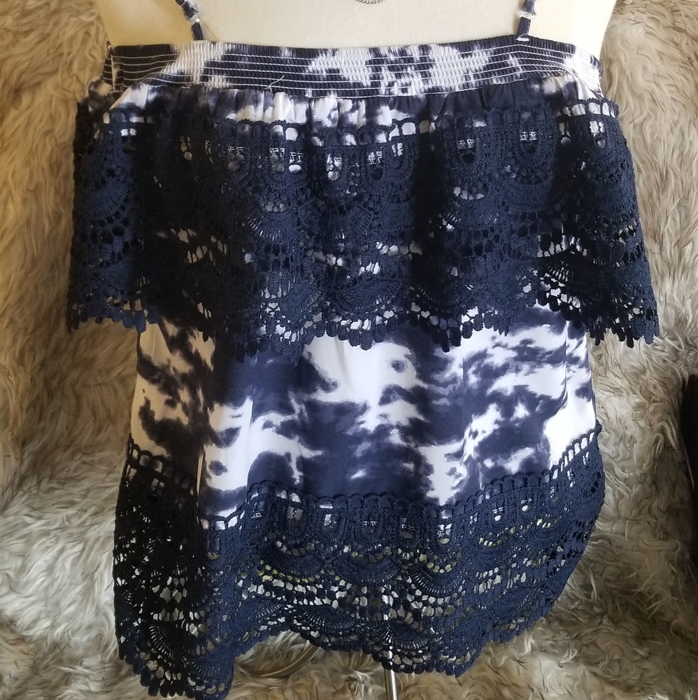 Woman's spaghetti strap lace top in tie dye denim, size 11-13
